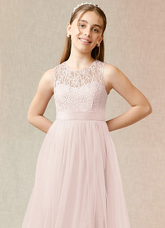 Azazie Georgette Junior Rose Petal A-Line Lace Tulle Dress image5