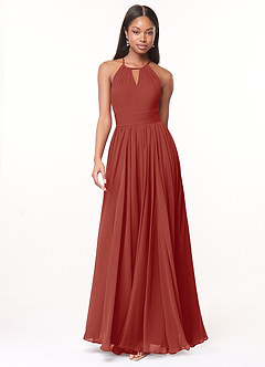 Azazie Cherish Bridesmaid Dresses Terracotta A-Line Pleated Chiffon Dress image4