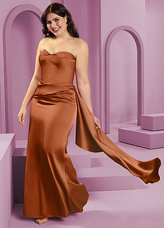 Barbie ♥ Azazie Bridesmaid Dresses Copper Sheath Strapless Stretch Satin Convertible Dress image6