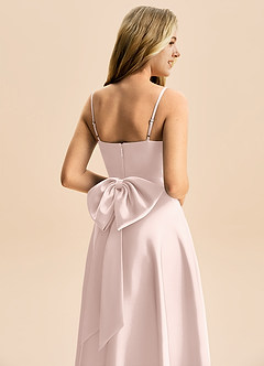 Azazie Rumi Junior Blushing Pink A-Line Pleated Stretch Satin Dress image6