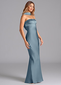 Azazie Lusinda Brudtärnklänningar Klä av Sjöjungfru i Stretch Satin Axelbandslös Dammblå image6