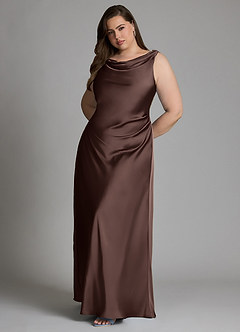 Azazie Nerine Bridesmaid Dresses Ganache A-Line Pleated Stretch Satin Dress image10
