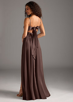 Azazie Zeya Bridesmaid Dresses Ganache A-Line Pleated Stretch Satin Dress image1