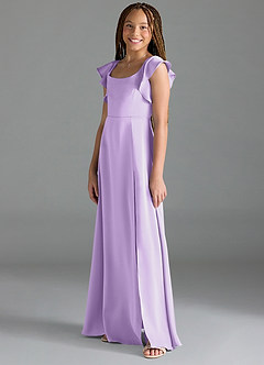 Azazie Bondi Junior Lilac A-Line Side Slit Stretch Satin Dress image4