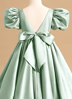 Azazie Jellybean Flower Girl Dresses Agave Ball-Gown Ruched Matte Satin Dress image5
