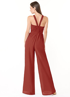 Azazie Berdie Bridesmaid Dresses Terracotta Halter Chiffon Jumpsuit image2