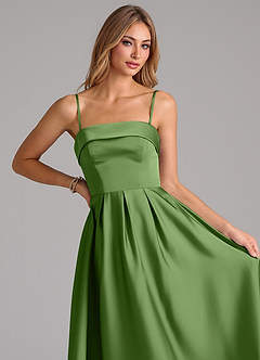 Azazie Lucienne Vestidos de damas de honor Vestido de Albahaca de Satén Elástico de Línea A Convertible con Sin tirantes image2
