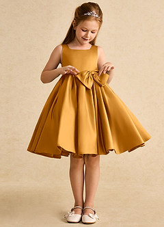 Azazie Jessie vestidos de niña de las flores Vestido de Caramelo de Satin Mate de Corte En A con Lazo image3