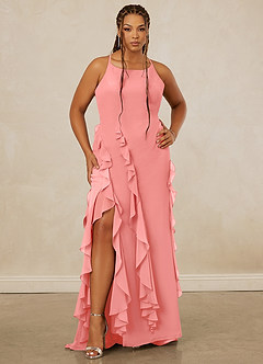 Christian Siriano Bridal for Azazie 1006 Bridesmaid Dresses Coral Mermaid Ruched Chiffon Dress image8