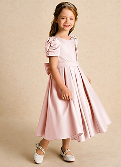Azazie Miriam Flower Girl Dresses Blushing Pink Ball-Gown Pleated Matte Satin Dress image6