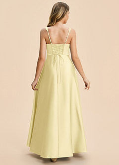 Azazie Azaria Junior Lemon Sorbet A-Line Pleated Stretch Satin Dress image2