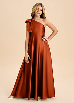 Azazie Penguin Junior Abito A-Line in Raso Elasticizzato Fiocco Paprika image3