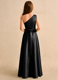 Azazie Puddles Junior Formal 플라워 걸 드레스 A라인 한쪽 어깨 매트 새틴 플로어 길이 드레스 image3