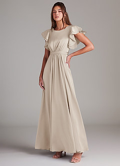 Azazie Daphne Bescheiden Bruidsmeisjekleding A-Lijn Ruches Stretch Satijn Vloerlengte Jurk image4