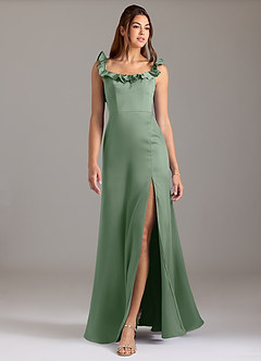 Azazie Callie Brautjungfernkleider Wandelbar A-Linie Gestreift Stretch-Satin Kleid Matcha image3
