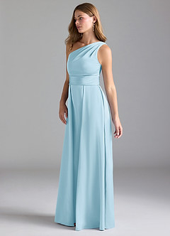 Azazie Dallas Vestidos de damas de honor Vestido de Azul Cielo de Satén Elástico de Corte en A con Hombro unilateral image5