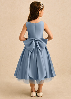 Azazie Josie Flower Girl Dresses Dusty Blue A-Line Pleated Matte Satin Dress image2