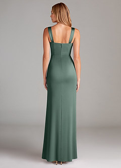 Azazie Denice At-home Try On Dresses Eucalyptus A-Line Pleated Stretch Satin Dress image2