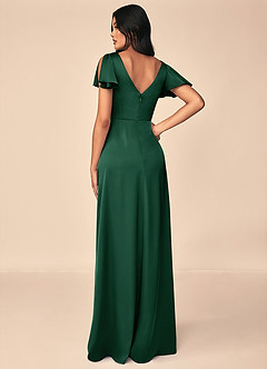 Azazie Soren Bridesmaid Dresses Dark Green A-Line Pleated Stretch Satin Dress image2