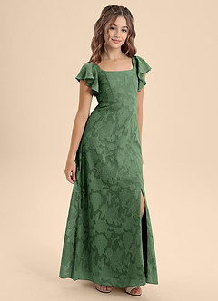 Azazie Bondi Junior Eucalyptus A-Line Bow Floral Burnout Dress image6