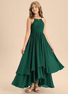 Azazie Elliora Junior Emerald A-Line Pleated Chiffon Dress image3