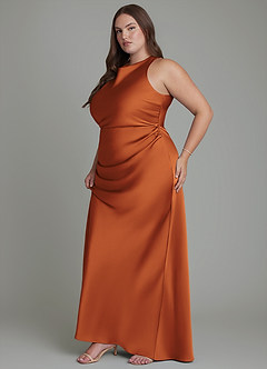 Azazie Evadne Bridesmaid Dresses Cinnamon Sheath Pleated Stretch Satin Dress image13