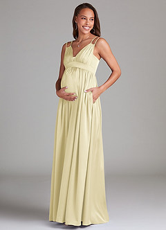 Azazie Emree Maternity Bridesmaid Dresses A-Line Stretch Satin Floor-Length Dress with Pockets image3