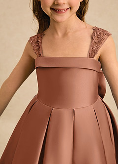 Azazie Genie Flower Girl Dresses Bronzer Ball-Gown Off the Shoulder Matte Satin Dress image4