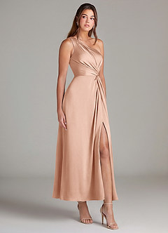 Azazie Brooke Suknie dla druhen Linia A Jedno ramię Satyna elastyczna Długość kostki Sukienka image4