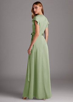 Azazie Nico Bridesmaid Dresses Dusty Sage A-Line V-Neck Stretch Satin Dress image5