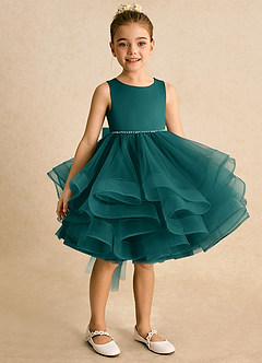 Azazie Tinie Flower Girl Dresses Peacock Ball-Gown Bow Tulle Dress image2