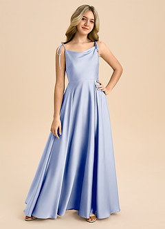 Azazie Popsy Junior Ice A-Line Bow Stretch Satin Dress image8