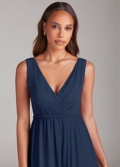 Azazie Tanicia Bridesmaid Dresses Dark Navy A-Line Pleated Chiffon Dress image5