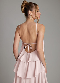 Azazie Deena Vestidos de damas de honor Vestido de Rosa Rubor de Gasa de Corte en A con Volante image6