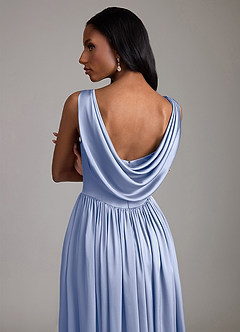 Azazie Novi Bridesmaid Dresses Ice A-Line with Pockets Stretch Satin Dress image4