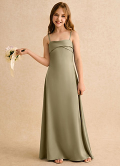 Azazie Mirabella Girls Formal Robe Demoiselle D'honneur Fillette Robe Fourreau en Satin extensible Encolure en Forme de Cœur Vert Mousse image3