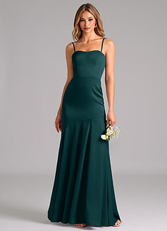 Azazie Shiloh Robes de demoiselle d'honneur Robe Sirène Convertible en Satin extensible Sans bretelle Vert Pin image2