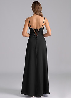 Azazie Valentine Bridesmaid Dresses Black A-Line Corset Chiffon Dress image2
