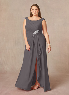 Azazie Yarrow Mother of the Bride Dresses Steel Grey A-Line Pleated Chiffon Dress image7