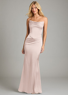 Azazie Sorrel Bridesmaid Dresses Blushing Pink Mermaid Strapless Stretch Satin Convertible Dress image5