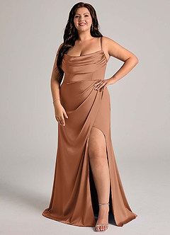 Azazie Johana Bridesmaid Dresses Bronzer Mermaid Off the Shoulder Stretch Satin Convertible Dress image14