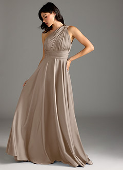 Azazie Charlize Jurken voor bruidsmeisjes Jurk van Stretch Satijn met A-lijn One-shoulder Taupe image5