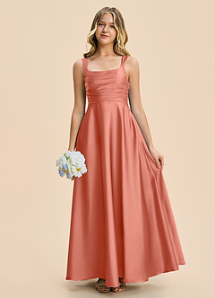 Azazie Azaria Junior A-Linie Plissee Stretch-Satin Kleid Lachsrosa image1