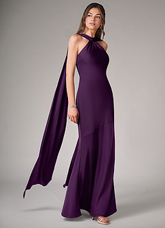 Azazie Kinsley Bridesmaid Dresses Grape Mermaid Side Slit Stretch Satin Dress image3