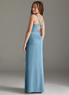 Azazie Mero Junior Steel Blue Mermaid Pleated Stretch Satin Dress image2