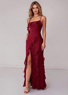 Azazie Malia Bridesmaid Dresses Burgundy Sheath Ruched Chiffon Dress image6