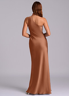 Azazie Seona Robes de demoiselle d'honneur Robe Sirène en Satin extensible Une épaule Bronze image4