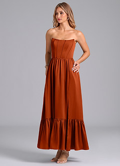 Azazie Leilana Robes de demoiselle d'honneur Robe Trapèze en Satin extensible Corset Paprika image5