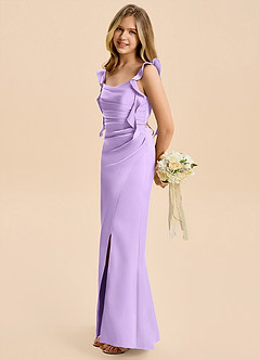 Azazie Jessamine Junior Lilac A-Line Ruched Stretch Satin Dress image7