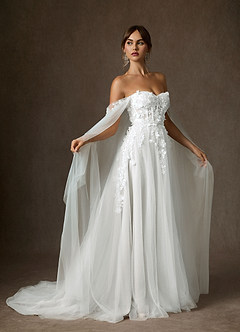 Azazie Wynery Wedding Dresses Diamond White Ball-Gown Off the Shoulder Lace Dress image1